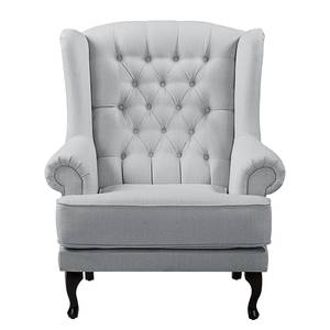 Fauteuil à oreilles Miscol Tissu - Gris argenté - Avec repose-pieds