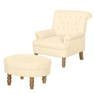 Fauteuil New Mill geweven stof Licht beige - Met hocker