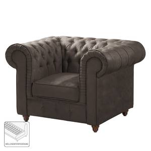 Fauteuil Chesterfield Pintano Aspect cuir vieilli - Gris marron