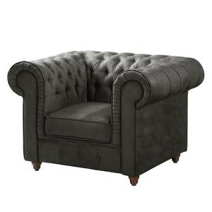 Fauteuil Chesterfield Pintano antieke leerlook - Donkergrijs