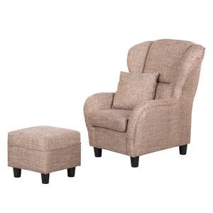 Fauteuil à oreilles Sambesi Tissu structuré - Cappuccino - Avec repose-pieds