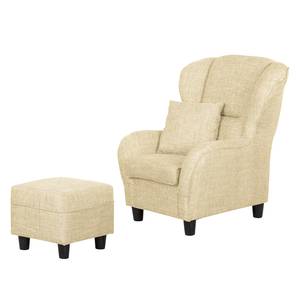 Fauteuil à oreilles Sambesi Tissu structuré - Beige - Avec repose-pieds