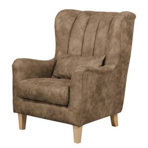 Fauteuil à oreilles Shenton Aspect cuir vieilli - Latte macchiatto