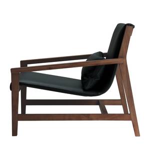 Fauteuil Thames echt leer - zwart/walnotenhout