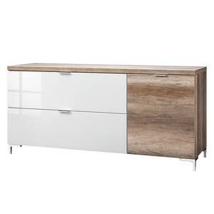 Sideboard Cleo I Wild eikenhouten look/wit glas verchroomde poten