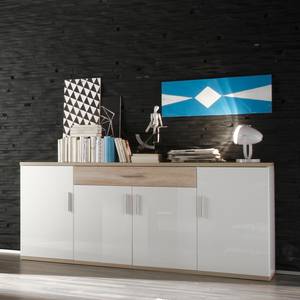 Sideboard Eularia hoogglans wit/grof gezaagde licht eikenhouten look