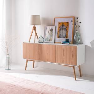 Sideboard Lusi Eiche teilmassiv - Eiche / Matt Weiß - Eiche