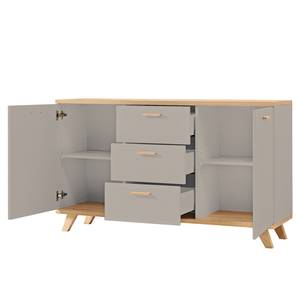 Credenza Neston I legno lamellare di quercia - Grigio pietra opaco / Effetto quercia di Navarra