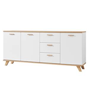 Sideboard Neston II Eiche teilmassiv - Matt Weiß / Eiche Sanremo Dekor