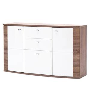 Dressoir Sunja -hoogglans wit/eikenhout hoogglans wit/eikenhout truffelkleurig look