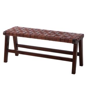 Sitzbank Bourbourg Echtleder / Teak massiv - Cognac / Teak Dunkel