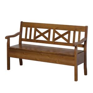 Banc Fjord sans accoudoirs Pin massif Blanc / Ambre - Ambre jaune - Largeur : 148 cm - Sans accoudoirs