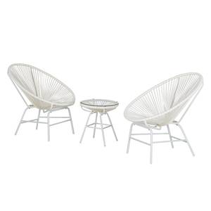 Mobili da salotto Copacabana (3 pezzi) Polyrattan bianco Set tavolino e sedie da giardino Copacabana (3 pezzi) - Materiale sintetico - Bianco