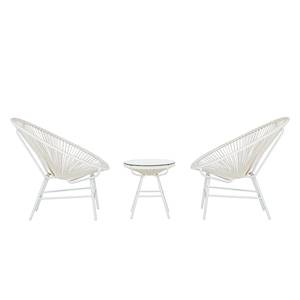 Mobili da salotto Copacabana (3 pezzi) Polyrattan bianco Set tavolino e sedie da giardino Copacabana (3 pezzi) - Materiale sintetico - Bianco