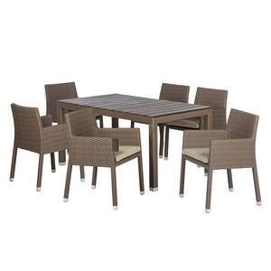 Sitzgruppe Facil (7-teilig) II Polyrattan Cappuccino/Polywood Grau