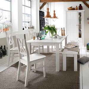 Set sala da pranzo Lyngby Legno massello di pino bianco egno Bianco Tavolo con 2 prolunghe e 4 sedie