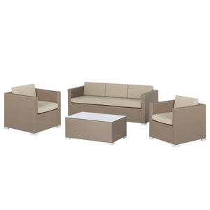 Sitzgruppe Rattanesco Puca (4-teilig) Polyrattan/Textil - Braun/Beige