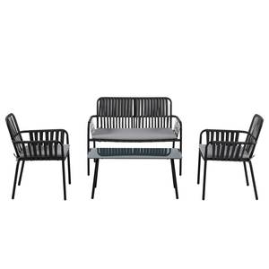 Sitzgruppe Townie Webstoff / Polyrattan - Grau / Schwarz