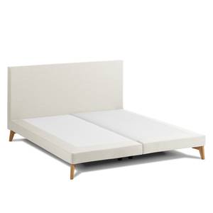 SmoodSpring Bett I Webstoff / Eiche massiv - Creme - 180 x 200cm