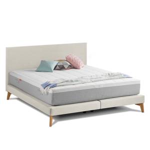 SmoodSpring Bed I geweven stof/massief eikenhout - Crème - 140 x 200cm