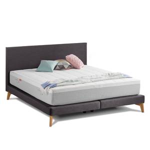 SmoodSpring Bett I Webstoff / Eiche massiv - Anthrazit - 160 x 200cm