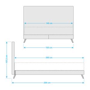 SmoodSpring Bett I Webstoff / Eiche massiv - Creme - 140 x 200cm