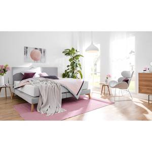 SmoodSpring Bett I Webstoff / Eiche massiv - Lichtgrau - 200 x 200cm