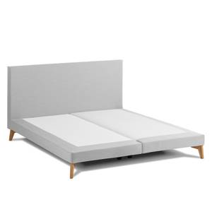 SmoodSpring Bed I geweven stof/massief eikenhout - Lichtgrijs - 200 x 200cm