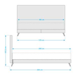 SmoodSpring Bett I Webstoff / Eiche massiv - Creme - 160 x 200cm