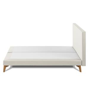 SmoodSpring Bett I Webstoff / Eiche massiv - Creme - 160 x 200cm