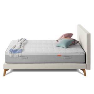 SmoodSpring Bett I Webstoff / Eiche massiv - Creme - 180 x 200cm