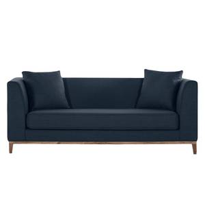 Sofa Blomma (3-Sitzer) Webstoff Dunkelblau - Gestell: Nussbaumfarbig