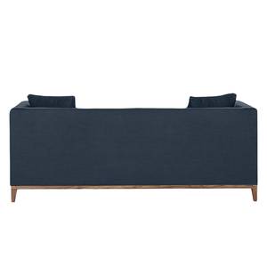 Sofa Blomma (3-Sitzer) Webstoff Dunkelblau - Gestell: Nussbaumfarbig