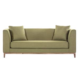 Sofa Blomma (3-Sitzer) Webstoff Olivgrün - Gestell: Nussbaumfarbig