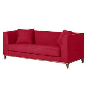 Sofa Blomma (3-Sitzer) Webstoff Rot - Gestell: Nussbaumfarbig