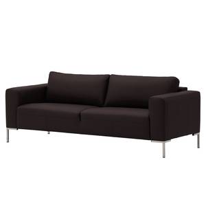 Sofa Bora (3-Sitzer) Echtleder Echtleder Neka: Dunkelbraun - Edelstahl