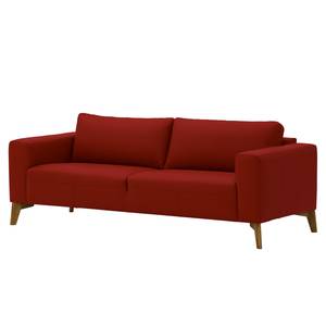 Sofa Bora (3-Sitzer) Echtleder Echtleder Neka: Rot - Eiche