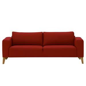 Sofa Bora (3-Sitzer) Echtleder Echtleder Neka: Rot - Eiche