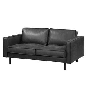 Canapé 2 places FORT DODGE Aspect cuir vieilli - Microfibre Yaka: Noir - Sans fonction couchage