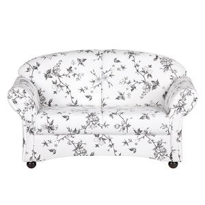 Sofa Henry I 2-Sitzer - Webstoff Blumenmuster - Weiß / Schwarz