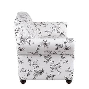 Canapé Henry (3 places) Tissu blanc / Noir - Motif floral