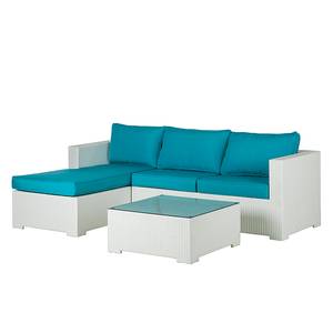 Tuinmeubelset Paradise Lounge (3-delige set) - polyrotan / textiel - wit / turquoise