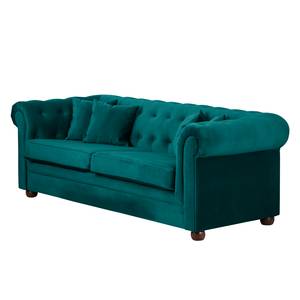 Sofa Upperclass (3-Sitzer) Samt Samtstoff - Petrol - 4 Kissen