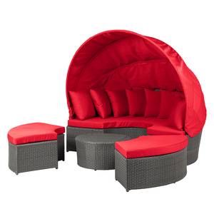 Salon de jardin Premium Paradise Lounge Polyrotin - Cadre en aluminium - Gris / Rouge