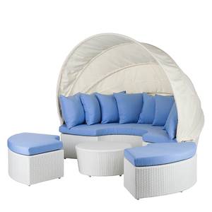 Salon de jardin modulable White Comfort 4 éléments - Polyrotin et tissu - Blanc / Bleu