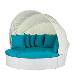 Salon de jardin modulable White Comfort Polyrotin et tissu blanc / Turquoise