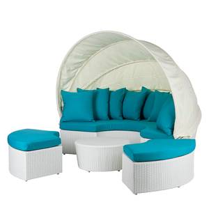 Salon de jardin modulable White Comfort Polyrotin et tissu Blanc / Turquoise