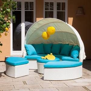 Salon de jardin modulable White Comfort Polyrotin et tissu blanc / Turquoise