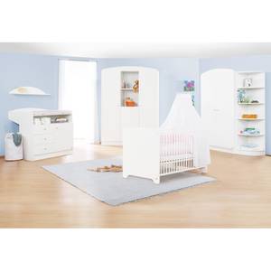 Lot économique Jil (3 éléments) Pin partiellement massif - Lit pour bébé, table à langer et armoire à vêtements 3 portes - Vernis blanc