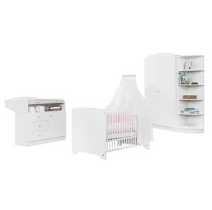 Set di risparmio Jil (3 pezzi) Letto per bimbi in pino parzialmente massello, fasciatoio e armadio a due ante, laccato bianco